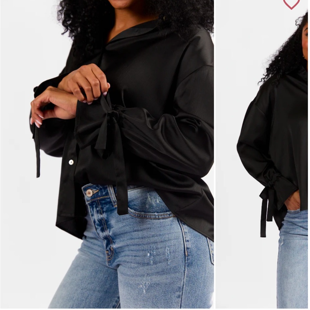 Elegant Black Satin Blouse NWOT